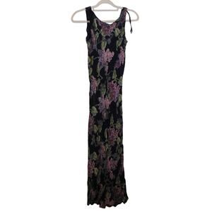 Vintage DJ Int'l Navy Blue Double Lined Tropical Floral Maxi Dress Size 5/6
